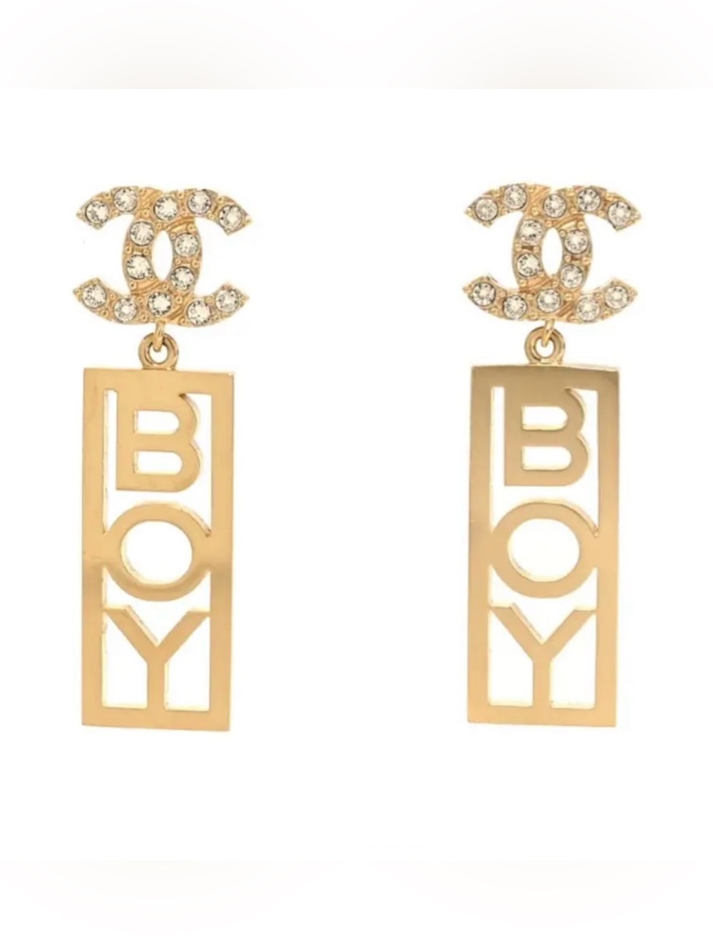 Double C Crystal Embellished BOY Earrings For pierced ears